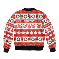 Personalised Canada Christmas Sleeve Zip Bomber Jacket Canadian Moose Maple Leaf Seamless Style - Wonder Print Shop
