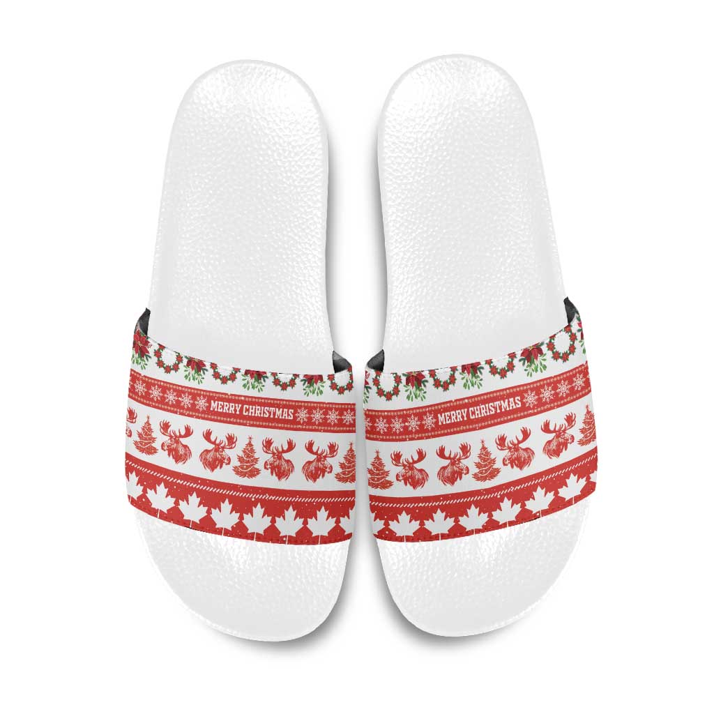 Canada Christmas Slide Sandals Canadian Moose Maple Leaf Seamless Style - Wonder Print Shop