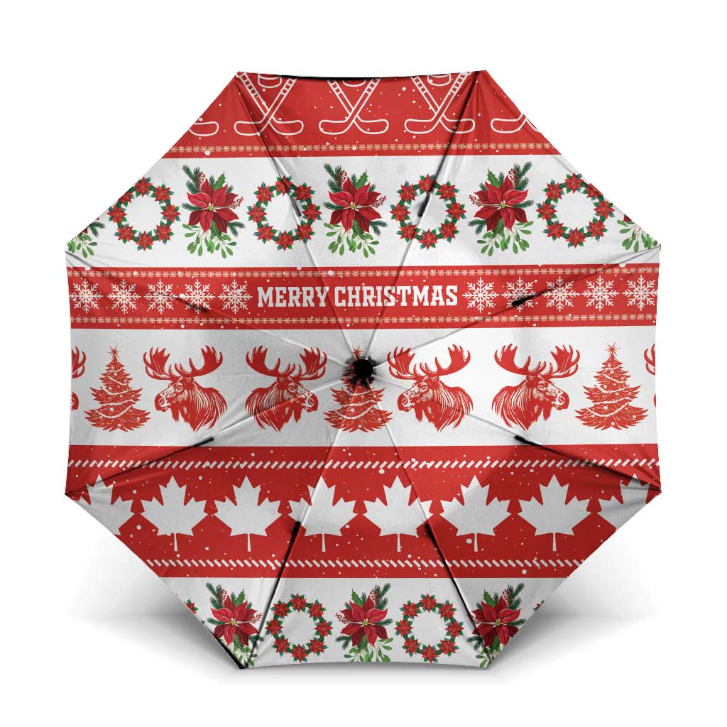 Canada Christmas Umbrella Canadian Moose Maple Leaf Seamless Style - Wonder Print Shop
