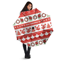 Canada Christmas Umbrella Canadian Moose Maple Leaf Seamless Style - Wonder Print Shop