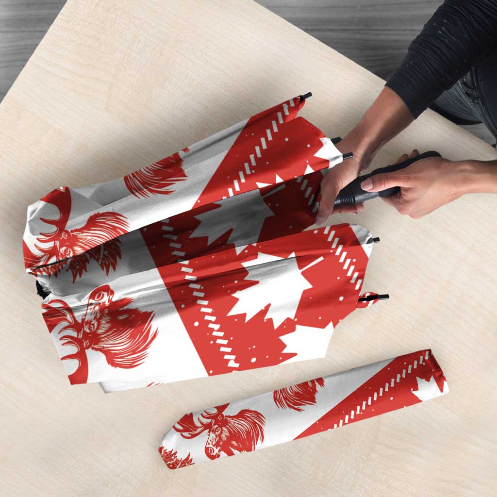 Canada Christmas Umbrella Canadian Moose Maple Leaf Seamless Style - Wonder Print Shop