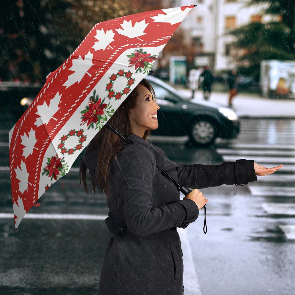 Canada Christmas Umbrella Canadian Moose Maple Leaf Seamless Style - Wonder Print Shop