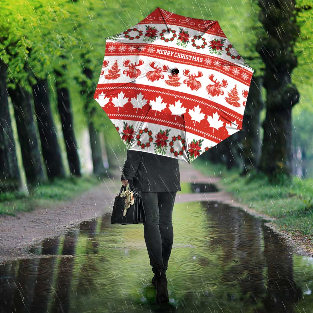 Canada Christmas Umbrella Canadian Moose Maple Leaf Seamless Style - Wonder Print Shop