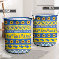 Personalised Ukraine Christmas Laundry Basket Tryzub With Map Folk Pattern - Wonder Print Shop