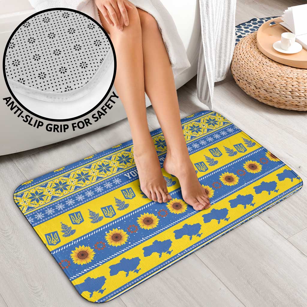 Ukraine Christmas Bathroom Set Tryzub With Map Folk Pattern - Wonder Print Shop