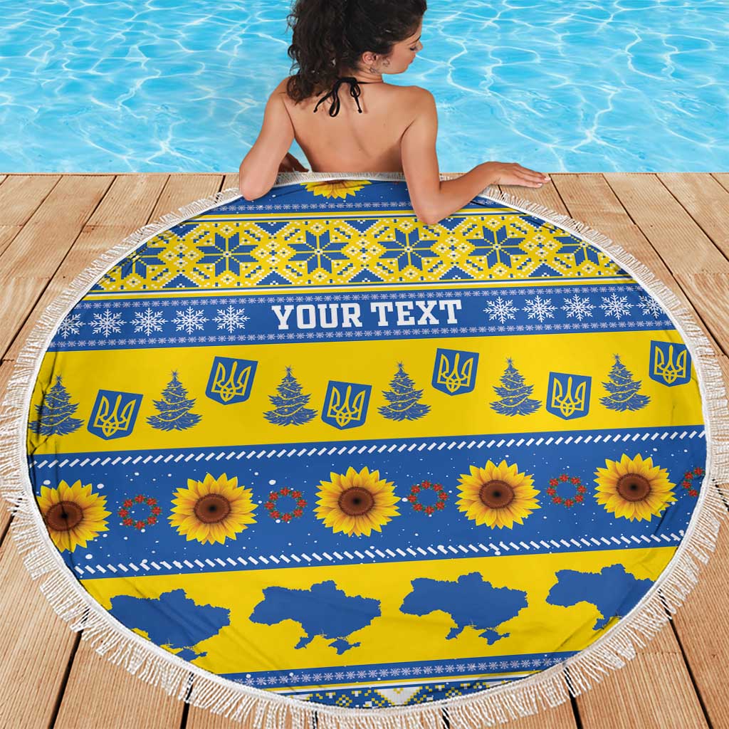 Ukraine Christmas Beach Blanket Tryzub With Map Folk Pattern - Wonder Print Shop