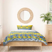 Ukraine Christmas Bedding Set Tryzub With Map Folk Pattern - Wonder Print Shop