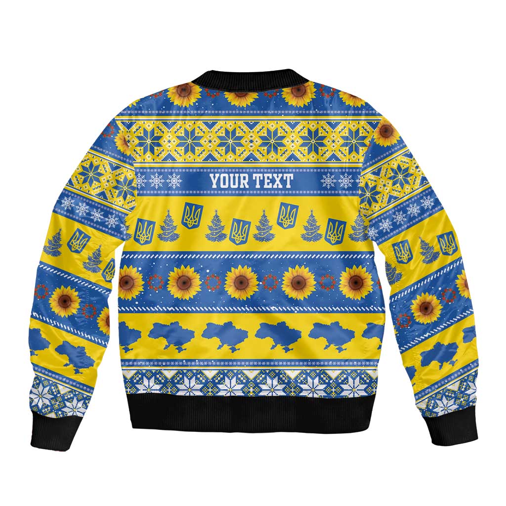 Personalised Ukraine Christmas Bomber Jacket Tryzub With Map Folk Pattern - Wonder Print Shop