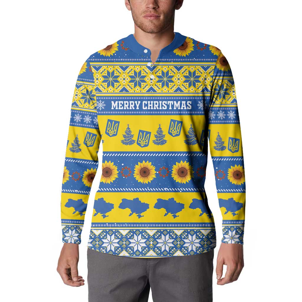 Personalised Ukraine Christmas Button Sweatshirt Tryzub With Map Folk Pattern - Wonder Print Shop
