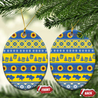 Ukraine Christmas Ceramic Ornament Tryzub With Map Folk Pattern - Wonder Print Shop