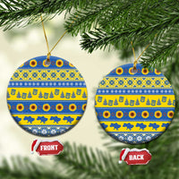 Ukraine Christmas Ceramic Ornament Tryzub With Map Folk Pattern - Wonder Print Shop