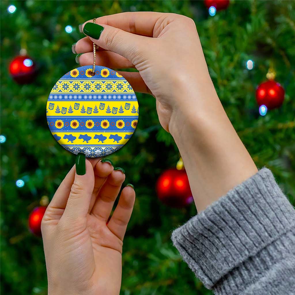 Ukraine Christmas Ceramic Ornament Tryzub With Map Folk Pattern - Wonder Print Shop