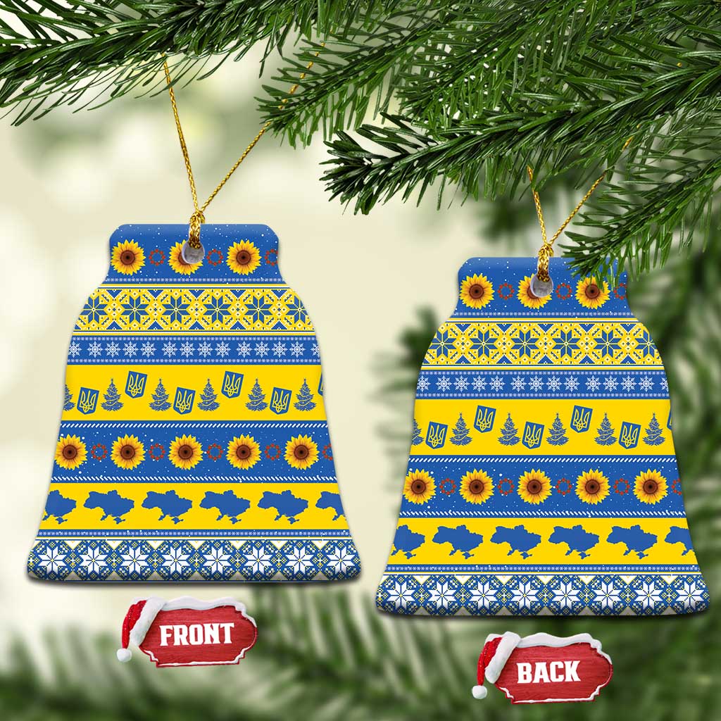 Ukraine Christmas Ceramic Ornament Tryzub With Map Folk Pattern - Wonder Print Shop