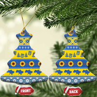 Ukraine Christmas Ceramic Ornament Tryzub With Map Folk Pattern - Wonder Print Shop