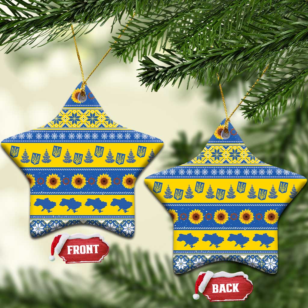 Ukraine Christmas Ceramic Ornament Tryzub With Map Folk Pattern - Wonder Print Shop