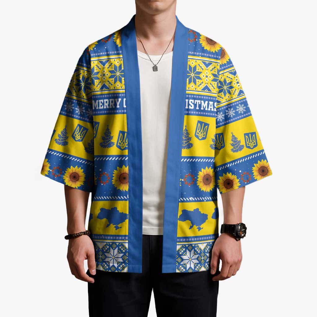 Personalised Ukraine Christmas Kimono Tryzub With Map Folk Pattern - Wonder Print Shop