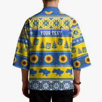 Personalised Ukraine Christmas Kimono Tryzub With Map Folk Pattern - Wonder Print Shop