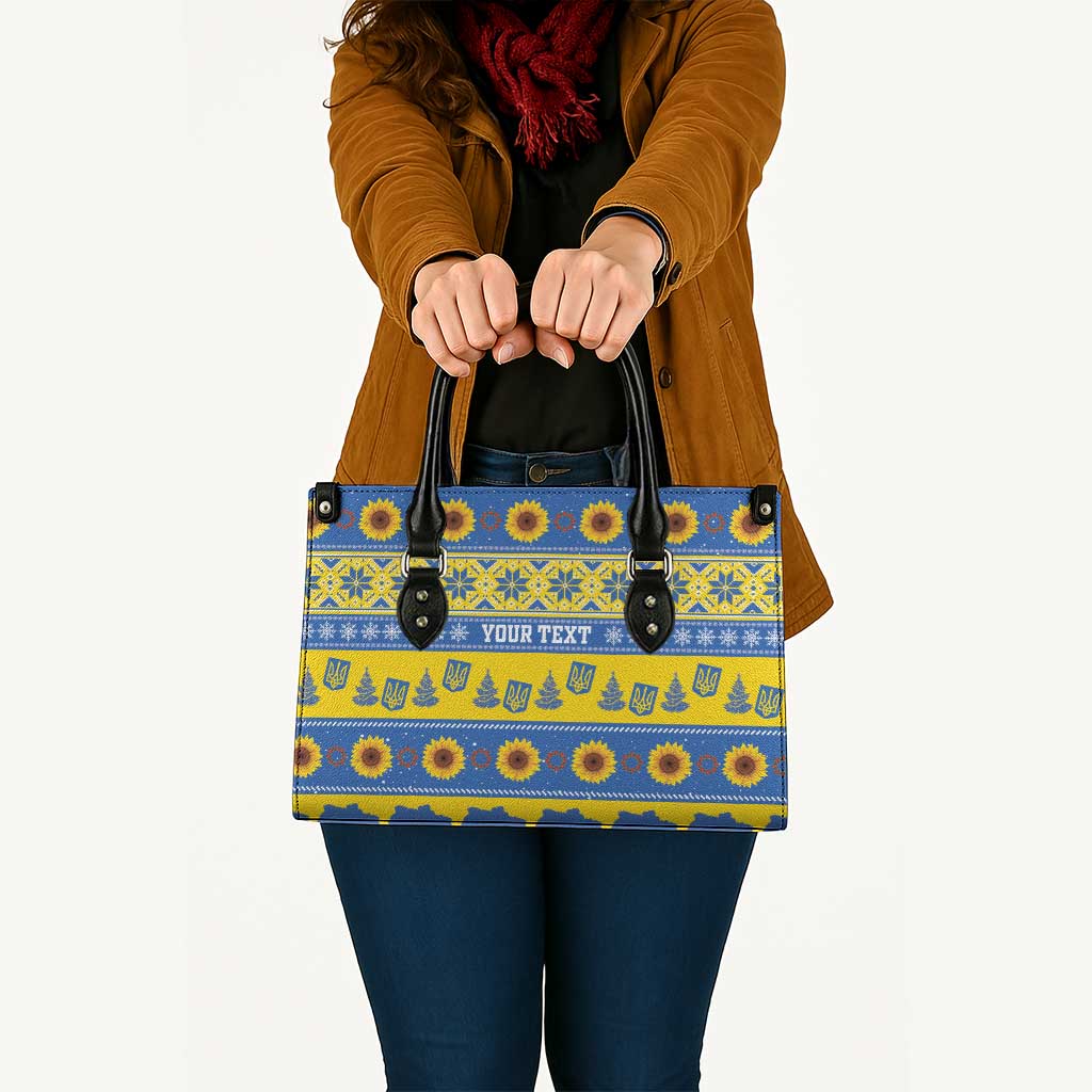 Ukraine Christmas Leather Bag Tryzub With Map Folk Pattern - Wonder Print Shop