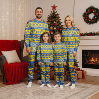 Personalised Ukraine Christmas Pajama Set Tryzub With Map Folk Pattern - Wonder Print Shop