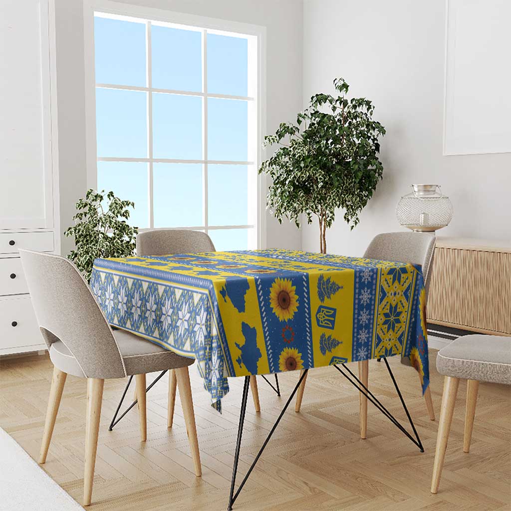 Ukraine Christmas Tablecloth Tryzub With Map Folk Pattern - Wonder Print Shop