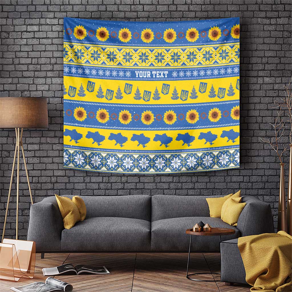 Ukraine Christmas Tapestry Tryzub With Map Folk Pattern - Wonder Print Shop