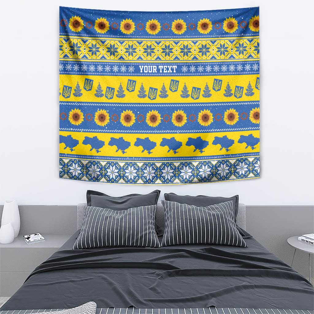 Ukraine Christmas Tapestry Tryzub With Map Folk Pattern - Wonder Print Shop