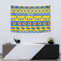 Ukraine Christmas Tapestry Tryzub With Map Folk Pattern - Wonder Print Shop
