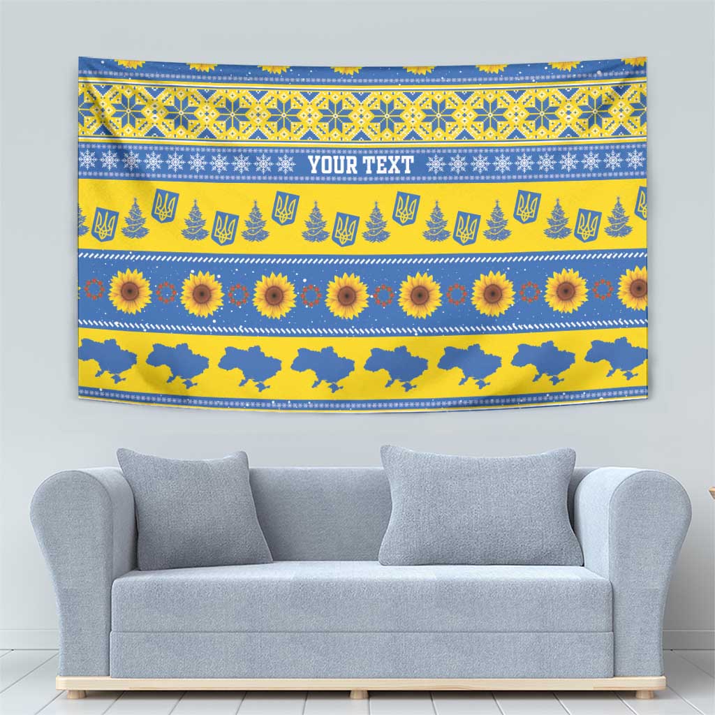 Ukraine Christmas Tapestry Tryzub With Map Folk Pattern - Wonder Print Shop