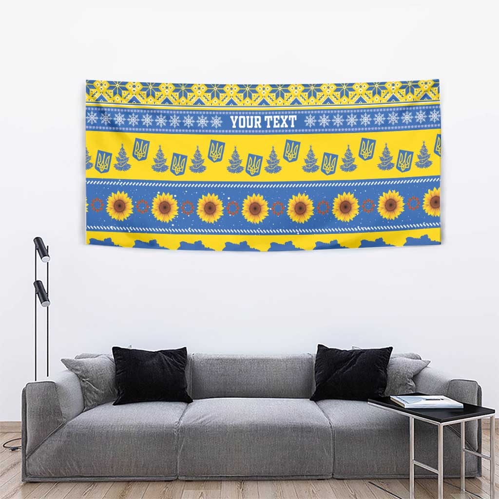 Ukraine Christmas Tapestry Tryzub With Map Folk Pattern - Wonder Print Shop