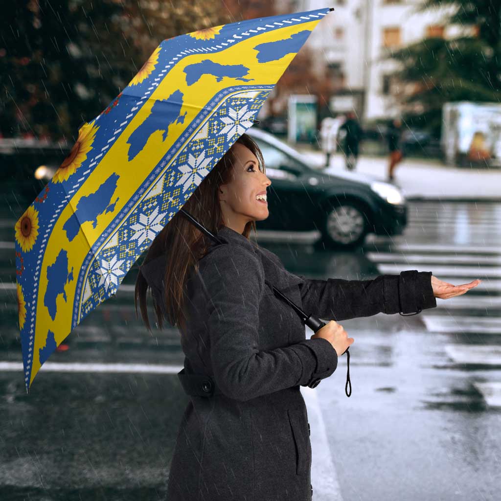 Ukraine Christmas Umbrella Tryzub With Map Folk Pattern - Wonder Print Shop