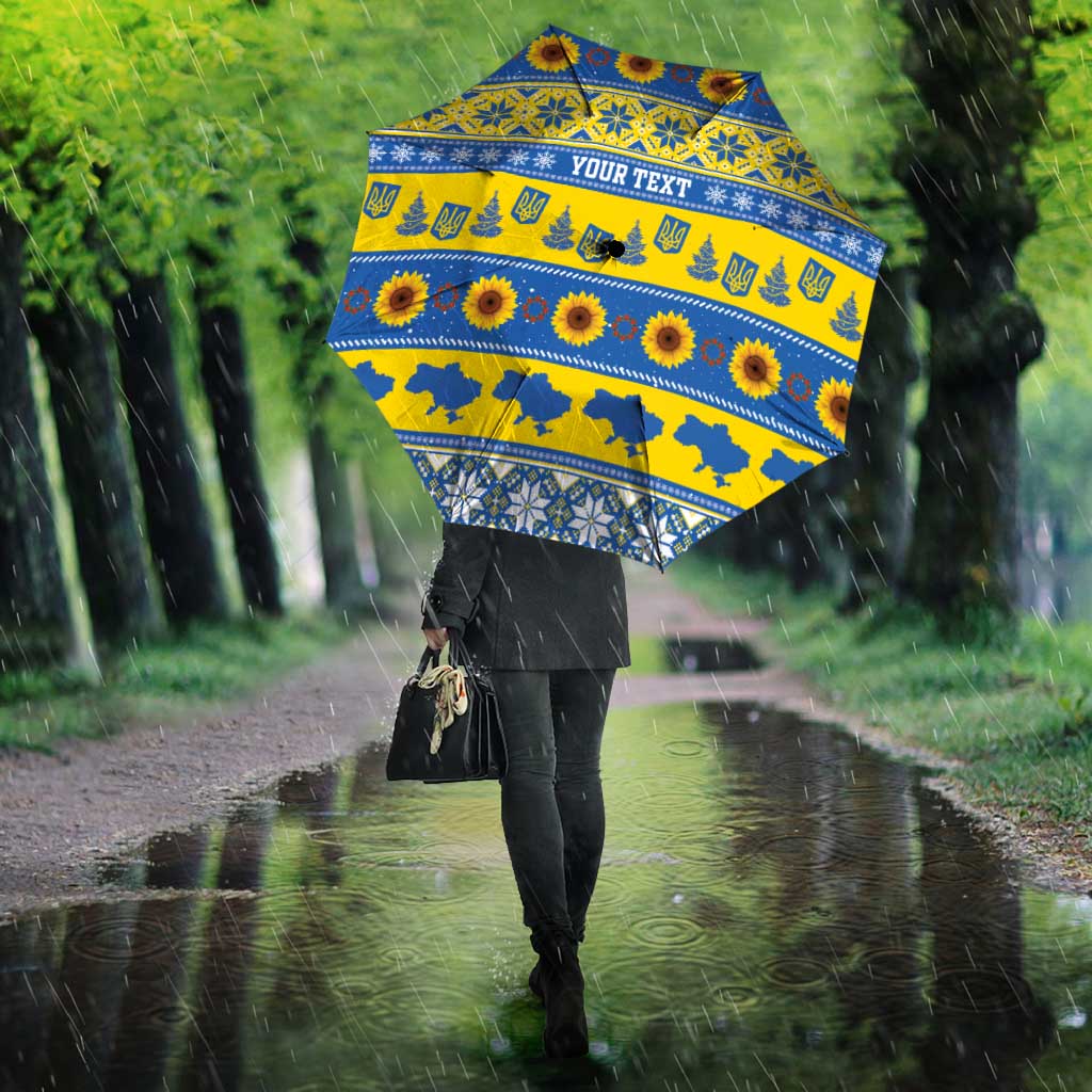 Ukraine Christmas Umbrella Tryzub With Map Folk Pattern - Wonder Print Shop