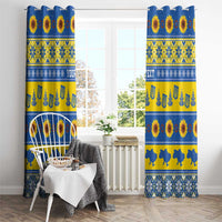 Ukraine Christmas Window Curtain Tryzub With Map Folk Pattern - Wonder Print Shop
