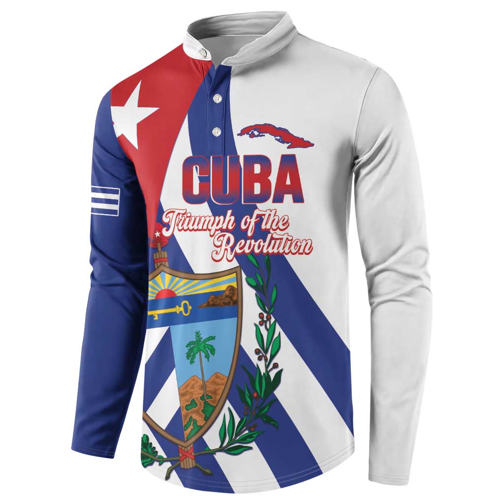 Tri-color Cuba graphic button sweatshirt, long sleeves and front button placket