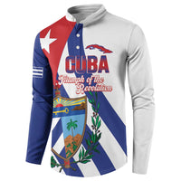 Tri-color Cuba graphic button sweatshirt, long sleeves and front button placket