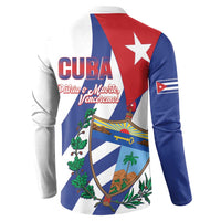 Cuba graphic button sweatshirt, back view with large star and shield design