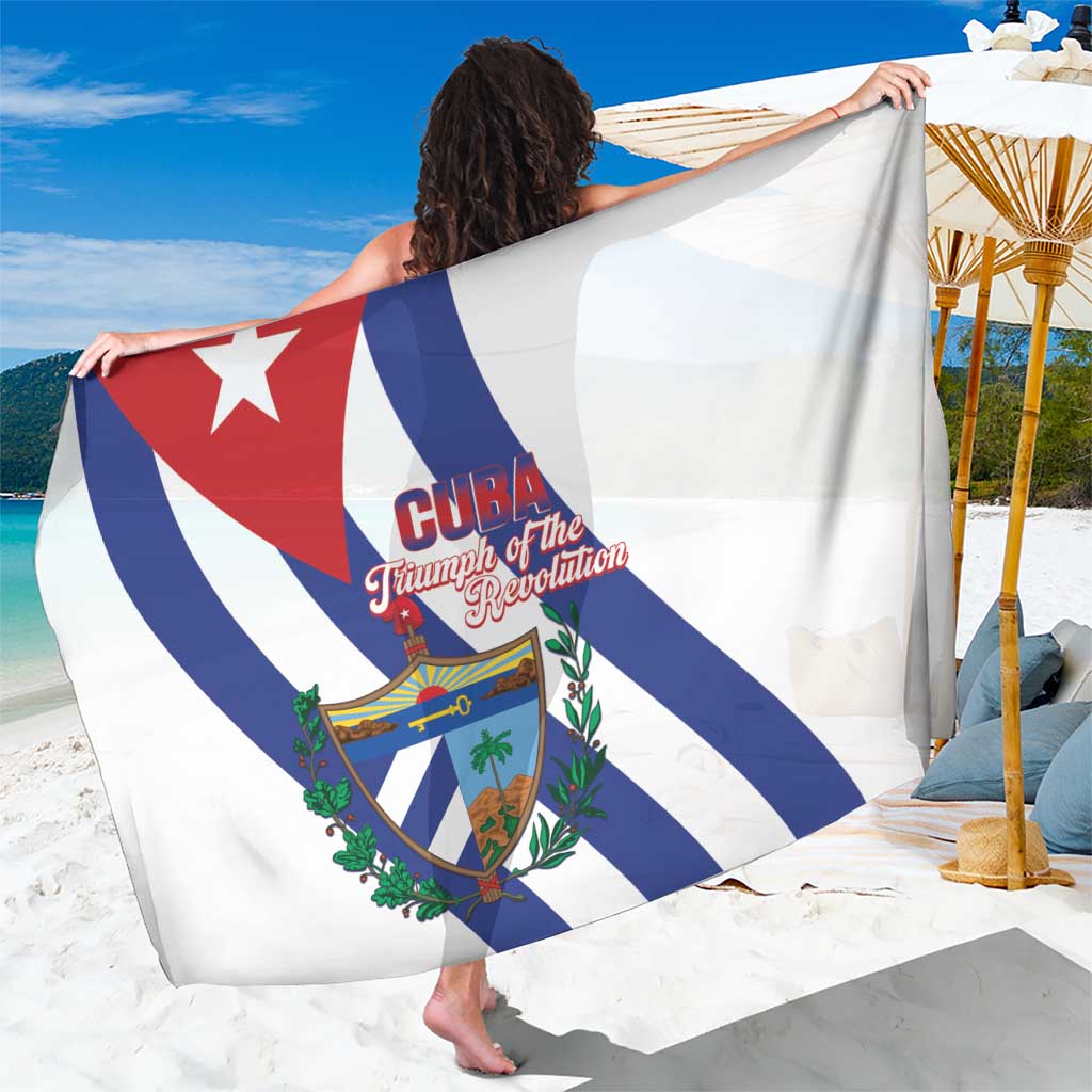 White sarong with Cuba flag design, blue diagonal stripes and red star crest