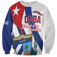 Light gray unisex sweatshirt with Cuba flag graphic and 'CUBA Triumph of the Revolution' print