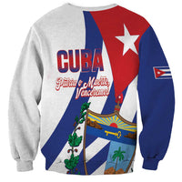 Light gray unisex sweatshirt with Cuba graphic, red star, and 'Cuba Patria o Muerte' text