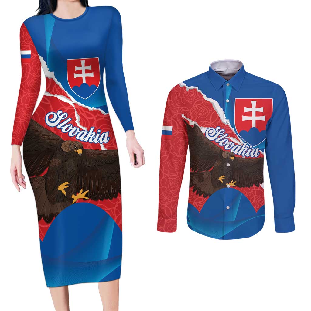 Slovakia Restoration Day Couples Matching Long Sleeve Bodycon Dress and Long Sleeve Button Shirt Happy 1st Of January - Slovak Golden Eagle - Wonder Print Shop