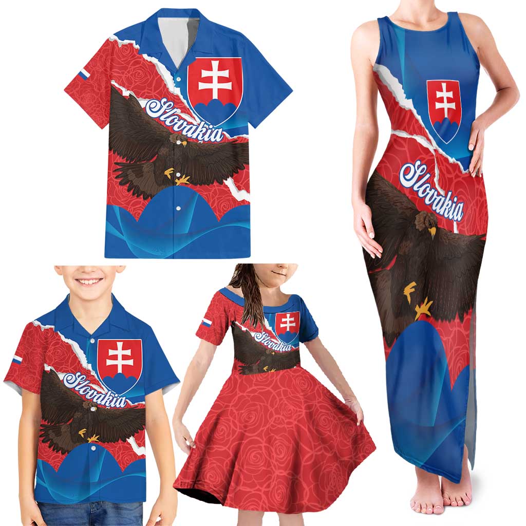 Slovakia Restoration Day Family Matching Tank Maxi Dress and Hawaiian Shirt Happy 1st Of January - Slovak Golden Eagle - Wonder Print Shop