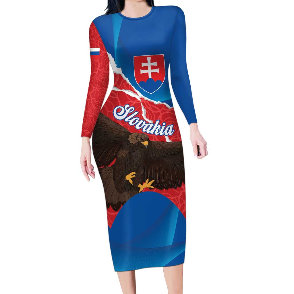 Slovakia Restoration Day Long Sleeve Bodycon Dress Happy 1st Of January - Slovak Golden Eagle - Wonder Print Shop