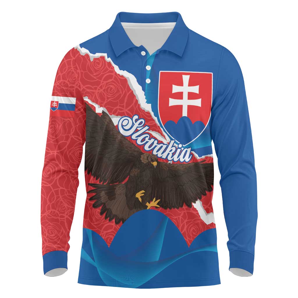 Slovakia Restoration Day Long Sleeve Polo Shirt Happy 1st Of January - Slovak Golden Eagle - Wonder Print Shop