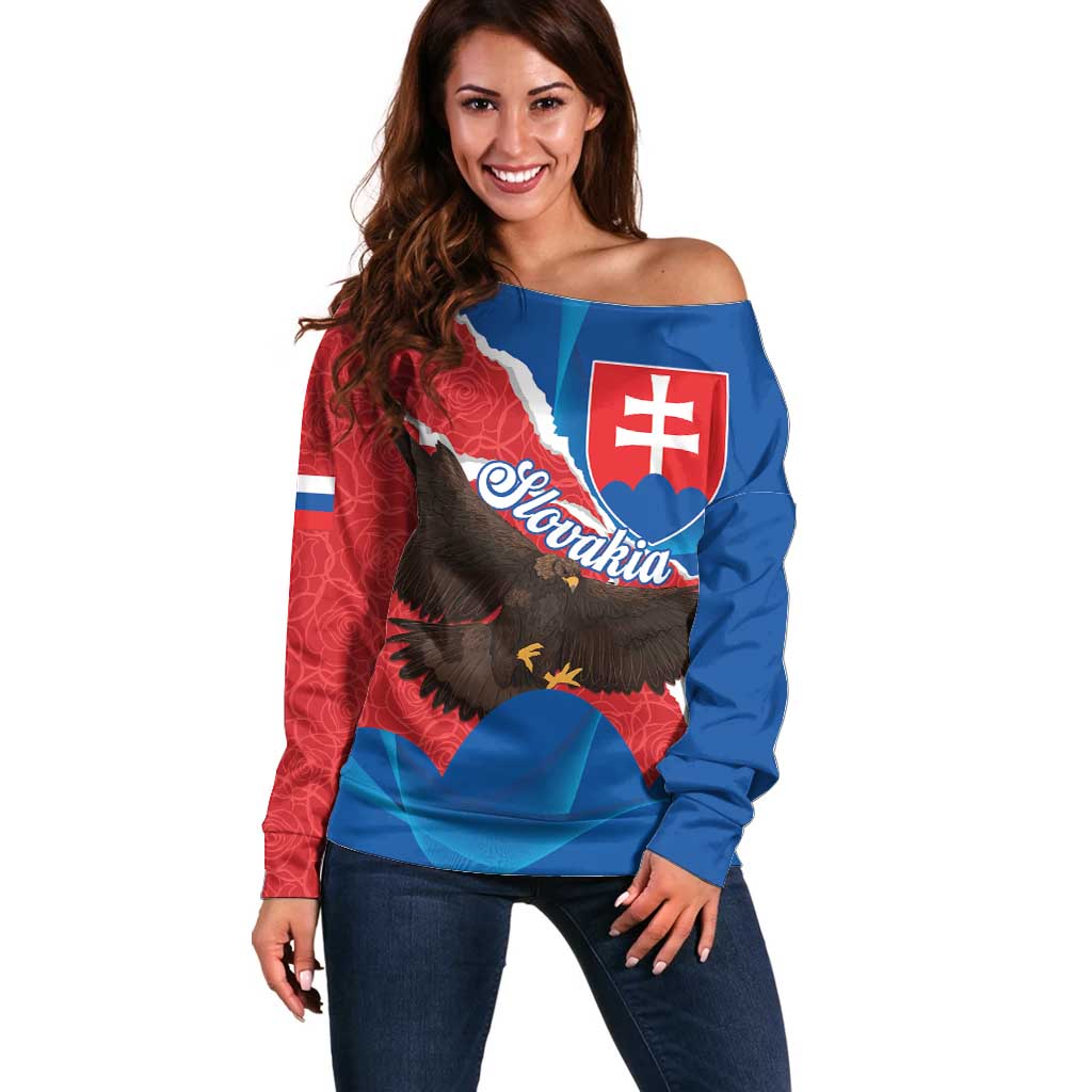 Slovakia Restoration Day Off Shoulder Sweater Happy 1st Of January - Slovak Golden Eagle