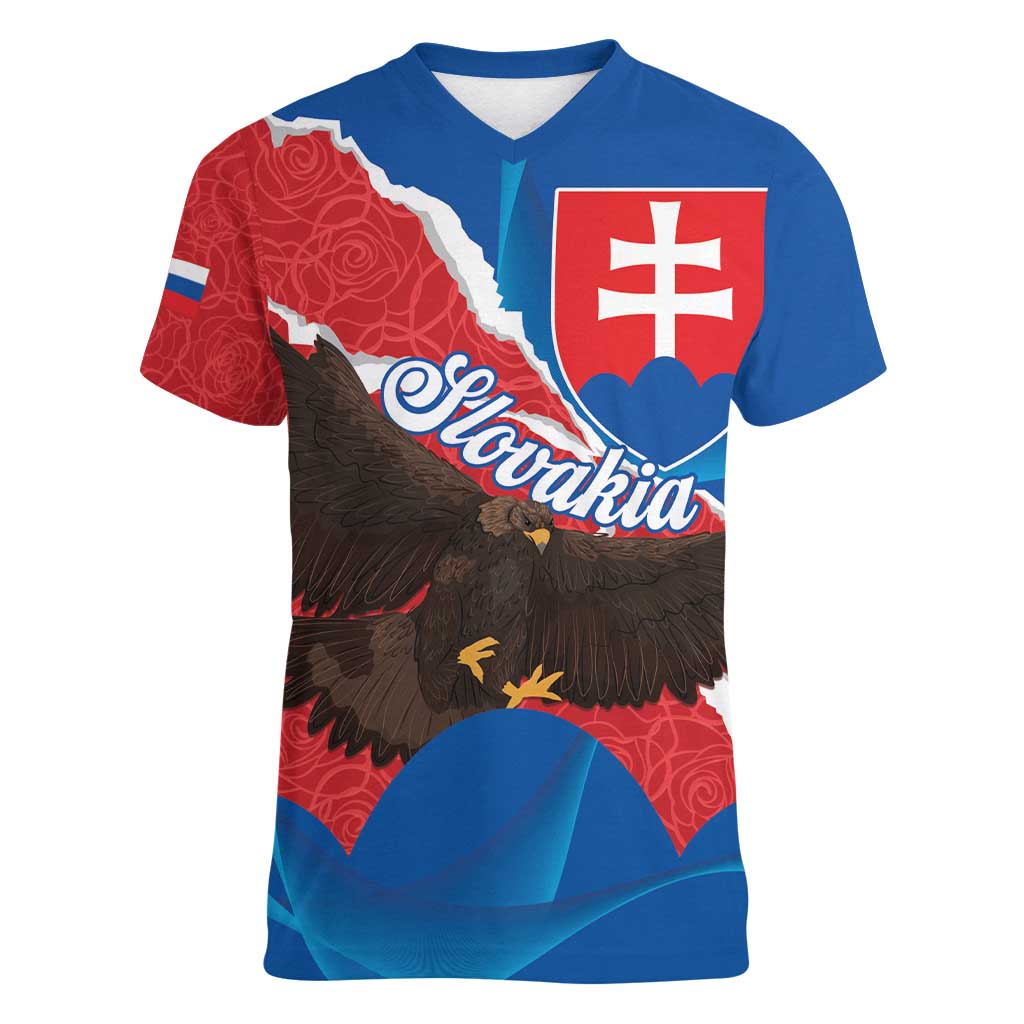 Slovakia Restoration Day Women V-Neck T-Shirt Happy 1st Of January - Slovak Golden Eagle - Wonder Print Shop