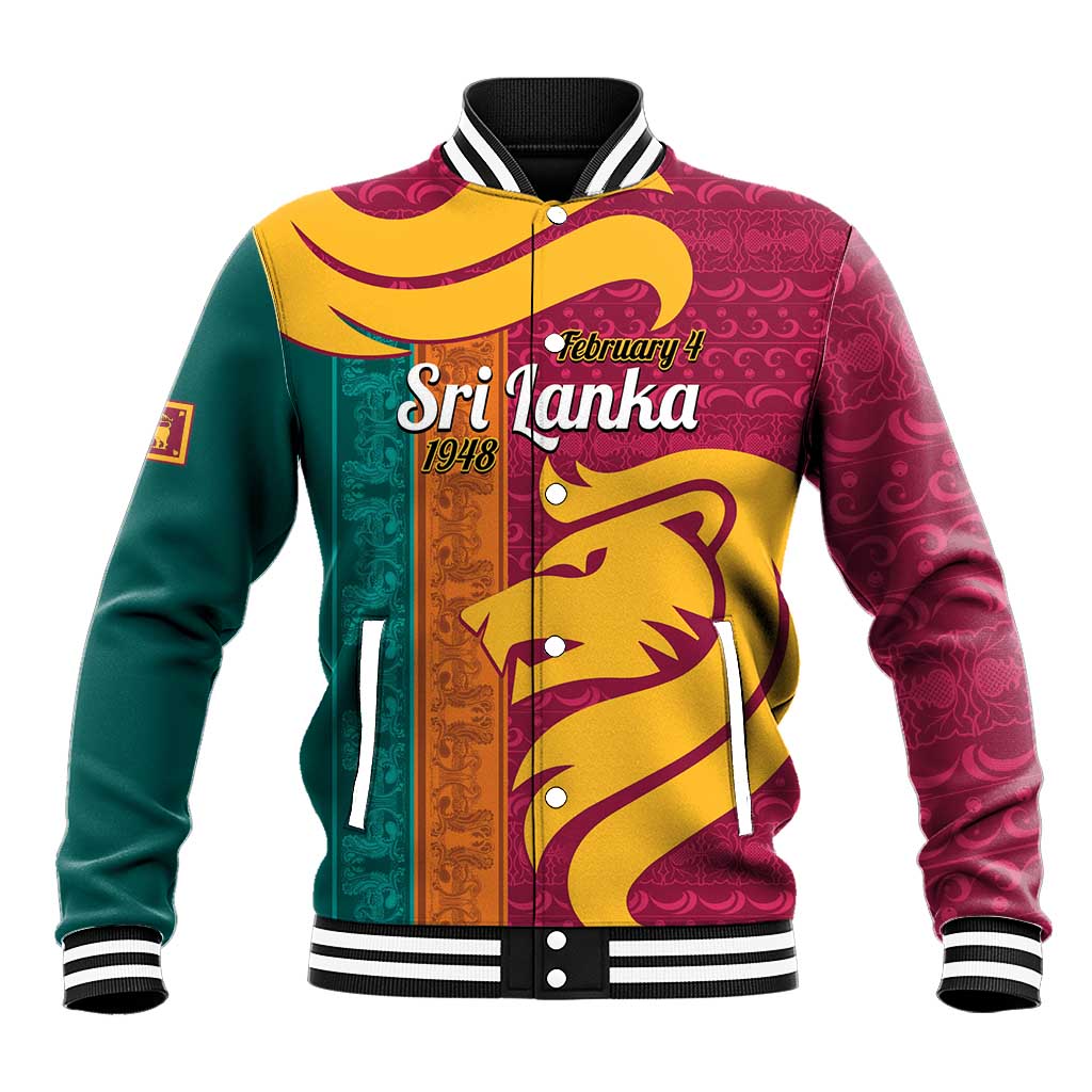 Sri Lanka Independence Day Baseball Jacket Sri Lankan Lion Mix Sinhalese Pattern - Wonder Print Shop