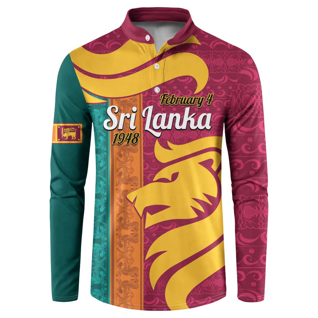 Men's button sweatshirt in maroon, green, and yellow with Sri Lanka lion graphic