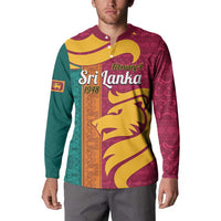 Men's button sweatshirt with collar and buttons, maroon-green-yellow lion panel