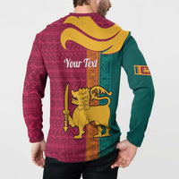 Men's button sweatshirt back view with "Your Text" and lion graphic on maroon