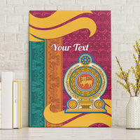 Canvas wall art with maroon ornamental pattern and gold lion crest medallion, wall-hung
