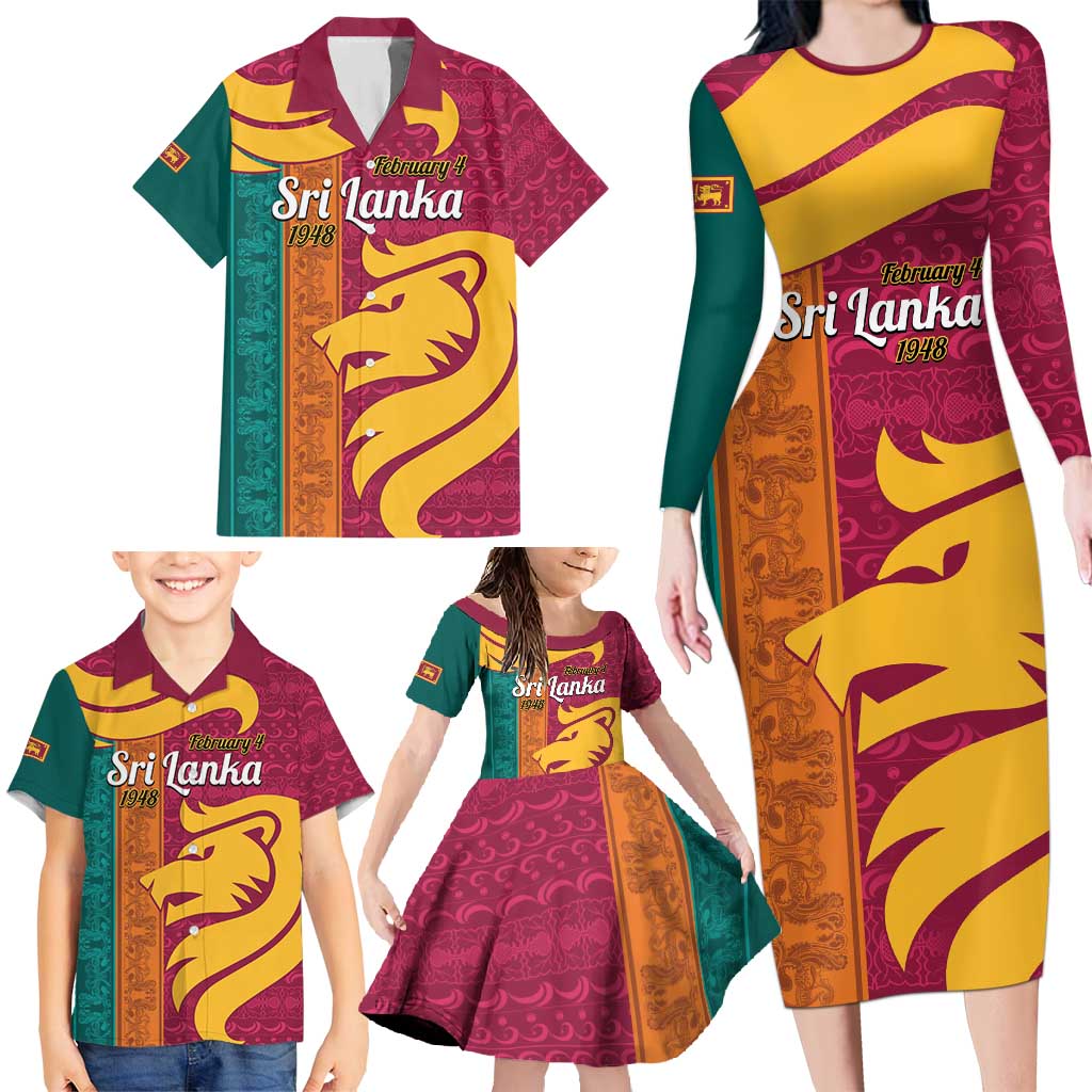 Sri Lanka Independence Day Family Matching Long Sleeve Bodycon Dress and Hawaiian Shirt Sri Lankan Lion Mix Sinhalese Pattern - Wonder Print Shop